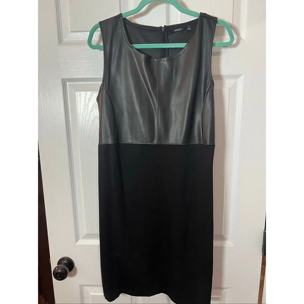 Peach Faux Leather Colorblock Sheath Dress | NWT | Size L